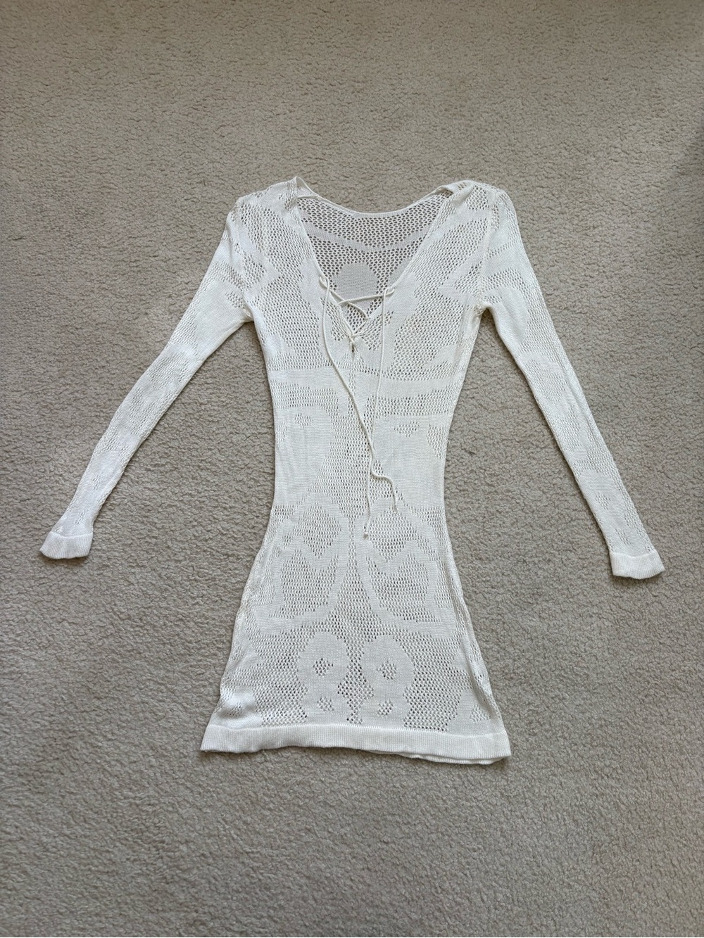 White Sol crochet coverup swimwear mini dress sz S indie sleeve festival resort